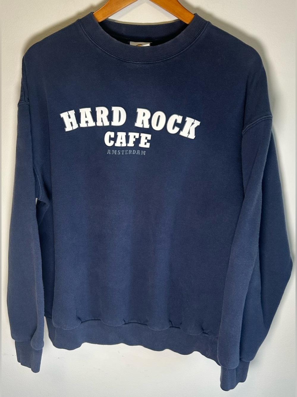 Vintage Hard Rock Cafe Amsterdam Men’s Sweatshirt XL Navy Crewneck Stretch Y2K